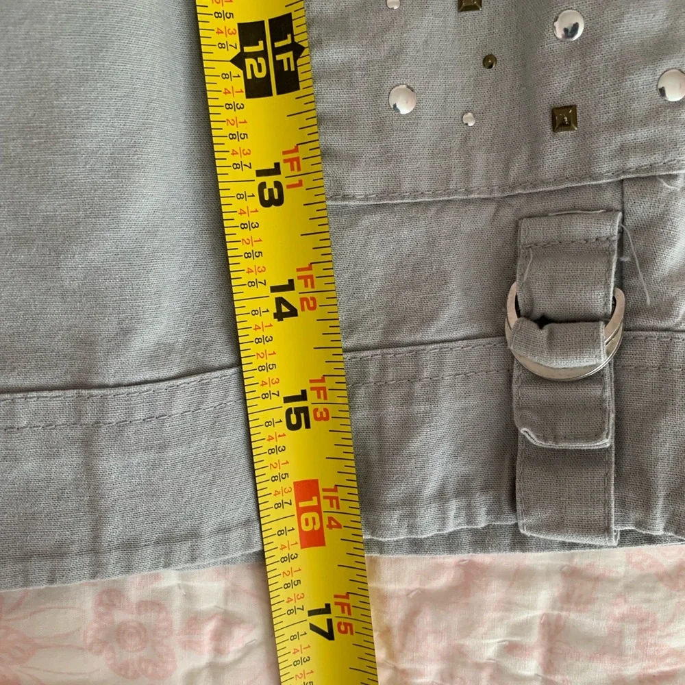 One Step Up Shorts Girl M (10-12) Gray Bermuda Twill Cargo Pocket Studs Stretchy